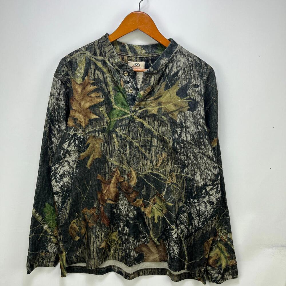 Vintage Realtree Mossy Oak Camo Henley Shirt Large